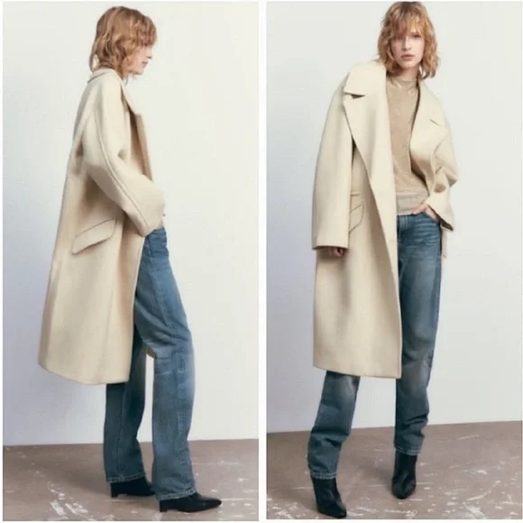 NWT Zara Cream Oversized Wool Coat - Picture 4 of 8